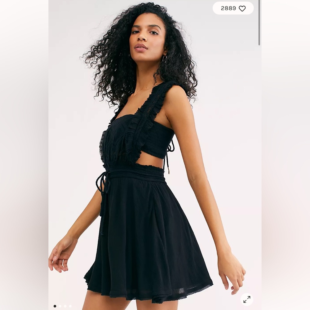 Free People Fuego Mini Lace Black Textured Dress Medium